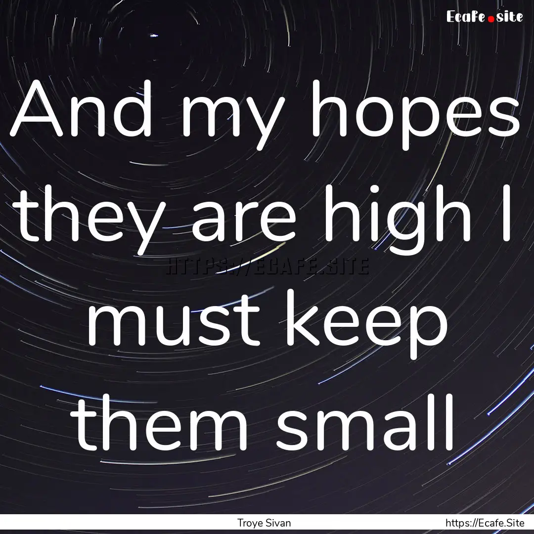 And my hopes they are high I must keep them.... : Quote by Troye Sivan