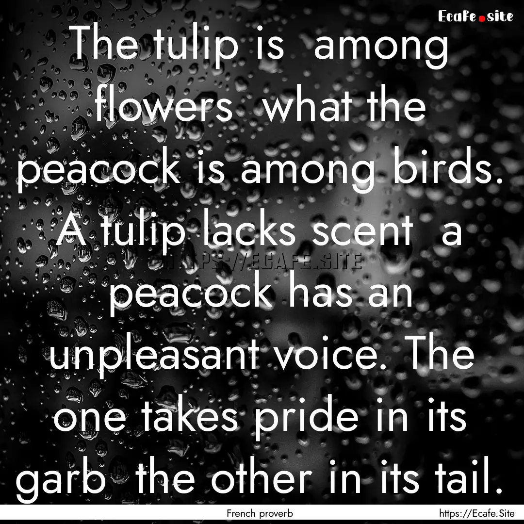 The tulip is among flowers what the peacock.... : Quote by French proverb