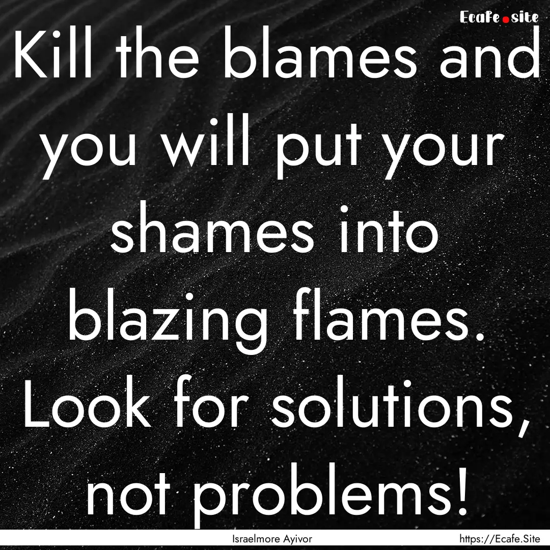 Kill the blames and you will put your shames.... : Quote by Israelmore Ayivor