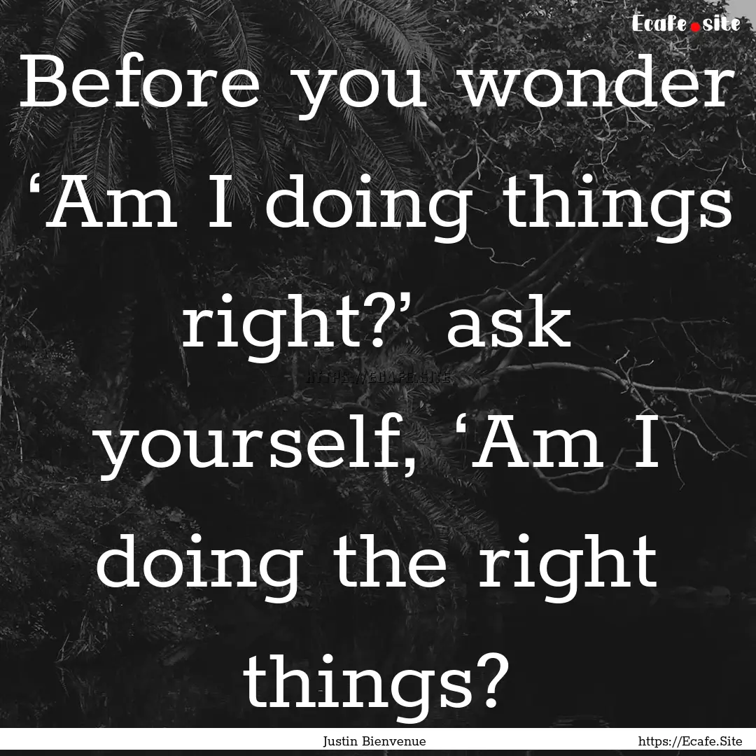 Before you wonder ‘Am I doing things right?’.... : Quote by Justin Bienvenue