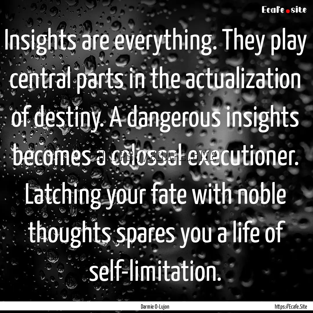 Insights are everything. They play central.... : Quote by Darmie O-Lujon