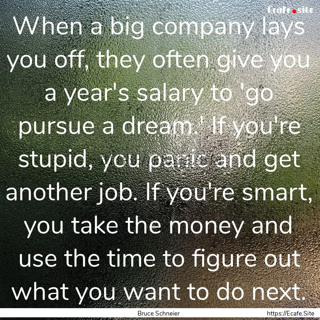 When a big company lays you off, they often.... : Quote by Bruce Schneier