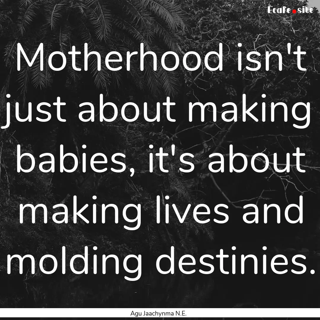 Motherhood isn't just about making babies,.... : Quote by Agu Jaachynma N.E.