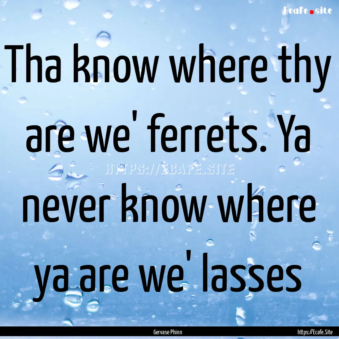 Tha know where thy are we' ferrets. Ya never.... : Quote by Gervase Phinn