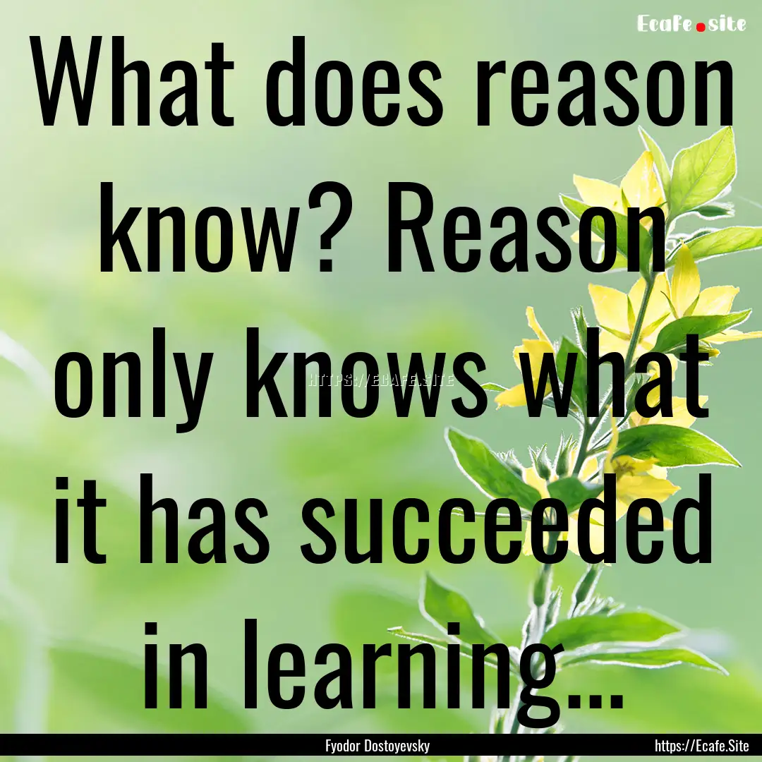 What does reason know? Reason only knows.... : Quote by Fyodor Dostoyevsky