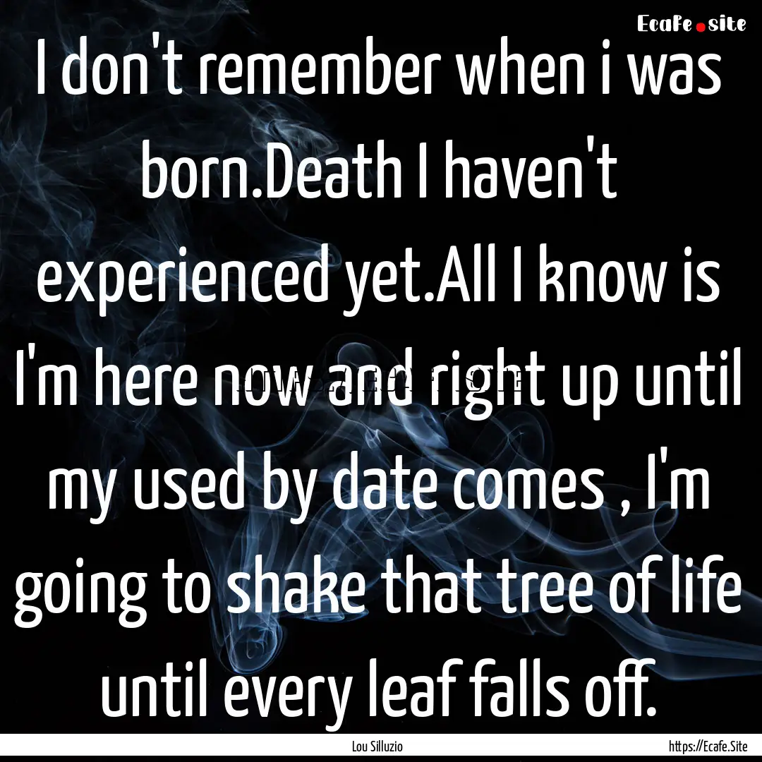 I don't remember when i was born.Death I.... : Quote by Lou Silluzio