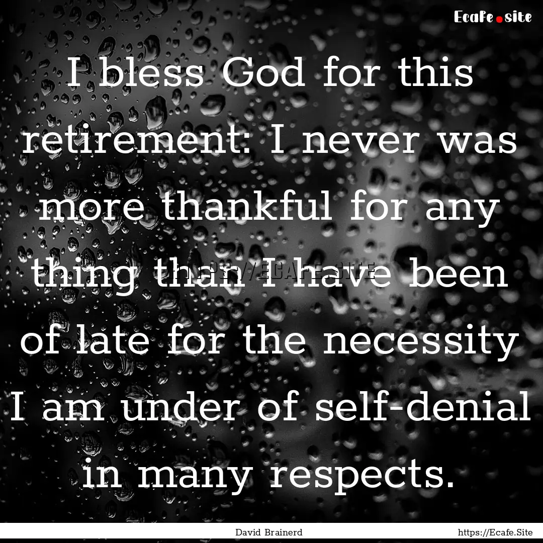 I bless God for this retirement: I never.... : Quote by David Brainerd