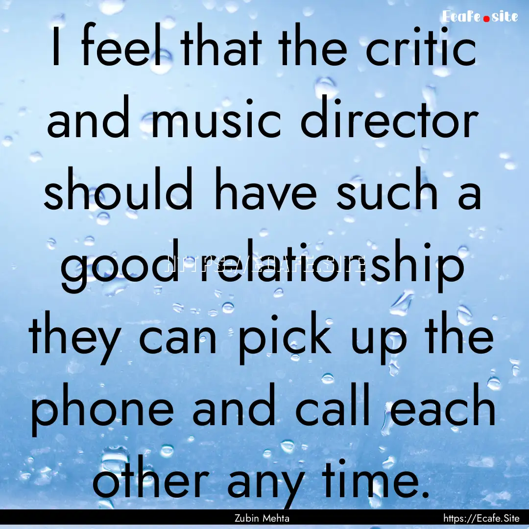 I feel that the critic and music director.... : Quote by Zubin Mehta