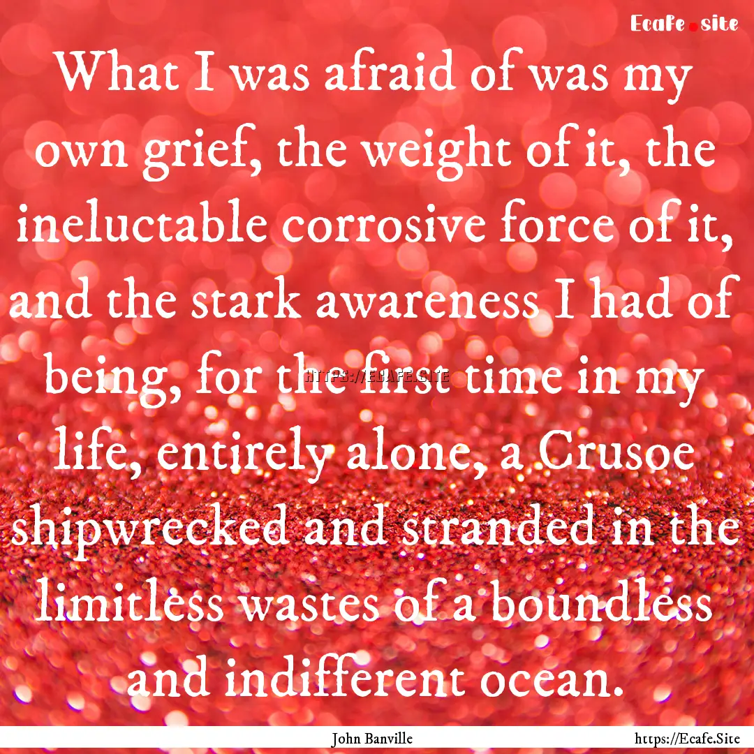 What I was afraid of was my own grief, the.... : Quote by John Banville