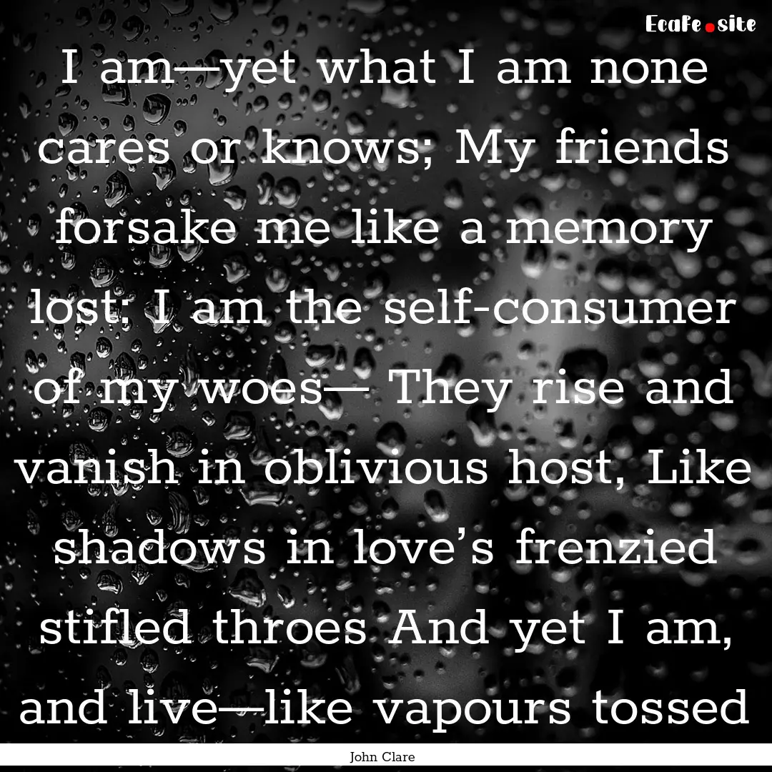 I am—yet what I am none cares or knows;.... : Quote by John Clare