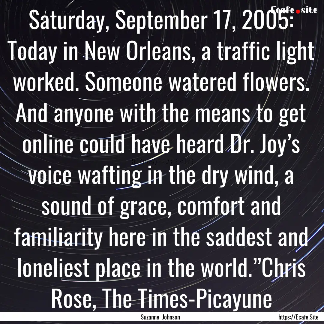 Saturday, September 17, 2005: Today in New.... : Quote by Suzanne Johnson