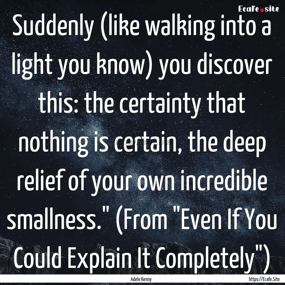 Suddenly (like walking into a light you know).... : Quote by Adele Kenny