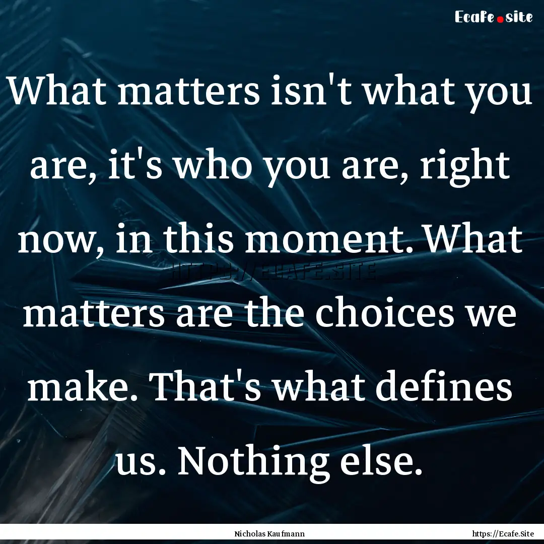 What matters isn't what you are, it's who.... : Quote by Nicholas Kaufmann