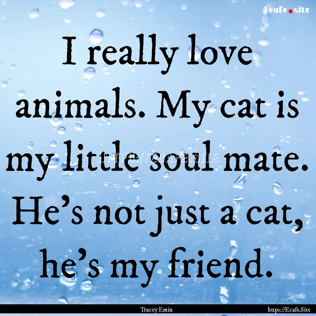 I really love animals. My cat is my little.... : Quote by Tracey Emin