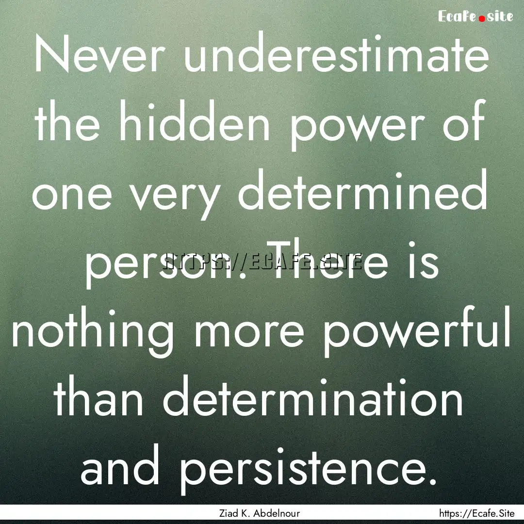 Never underestimate the hidden power of one.... : Quote by Ziad K. Abdelnour