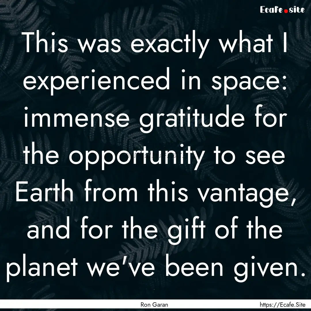 This was exactly what I experienced in space:.... : Quote by Ron Garan