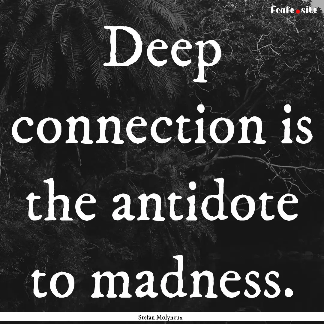 Deep connection is the antidote to madness..... : Quote by Stefan Molyneux