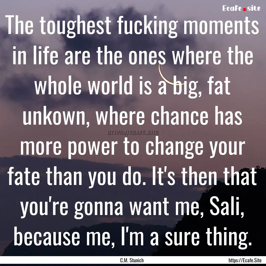 The toughest fucking moments in life are.... : Quote by C.M. Stunich