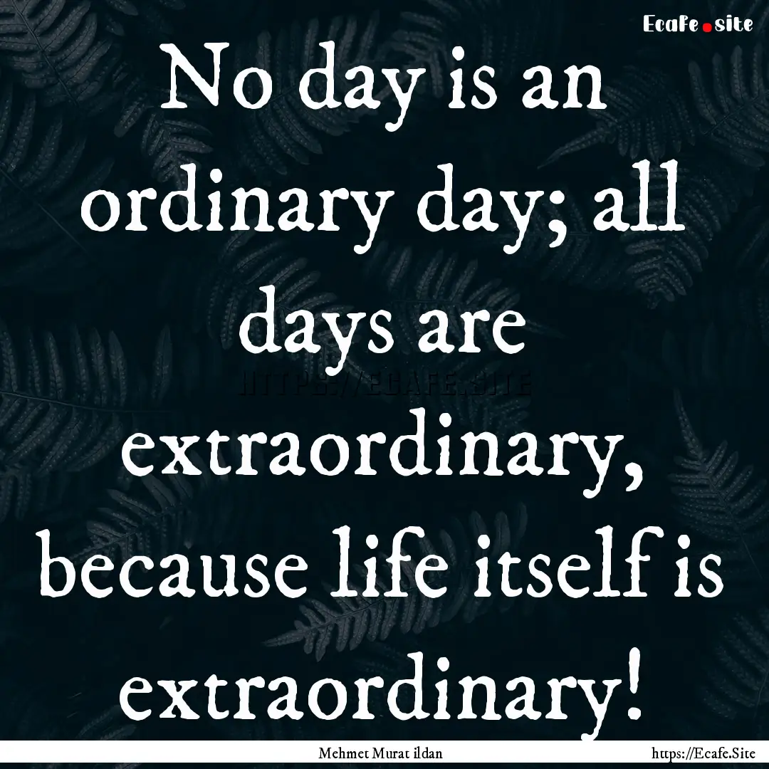 No day is an ordinary day; all days are extraordinary,.... : Quote by Mehmet Murat ildan