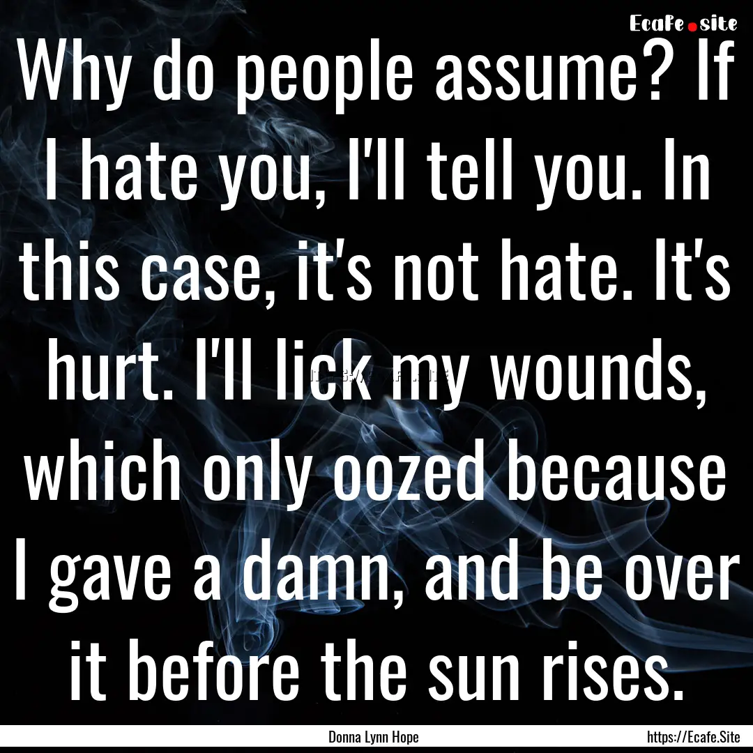 Why do people assume? If I hate you, I'll.... : Quote by Donna Lynn Hope