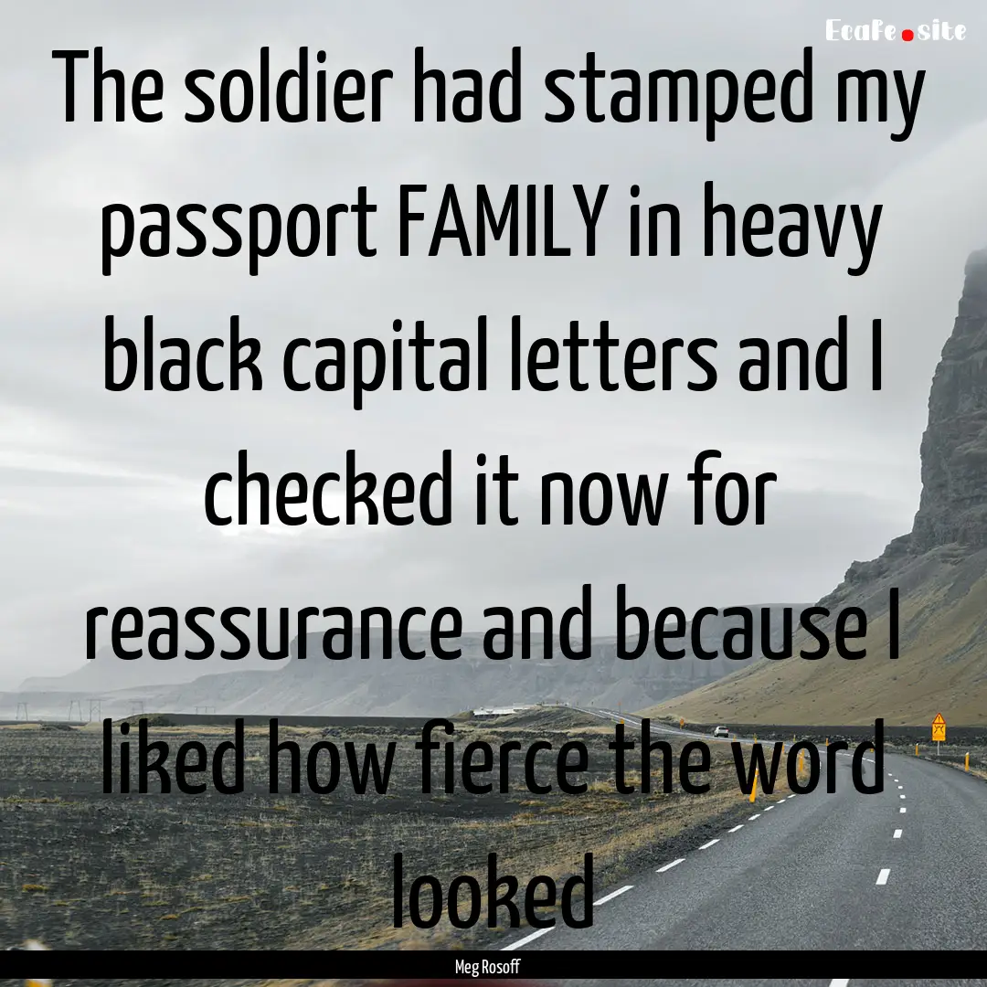 The soldier had stamped my passport FAMILY.... : Quote by Meg Rosoff