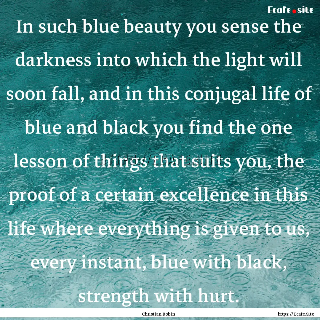 In such blue beauty you sense the darkness.... : Quote by Christian Bobin