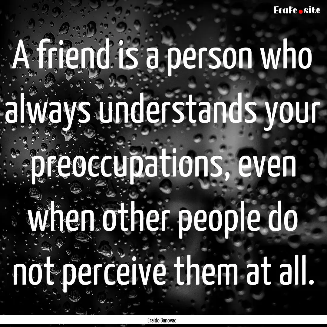 A friend is a person who always understands.... : Quote by Eraldo Banovac