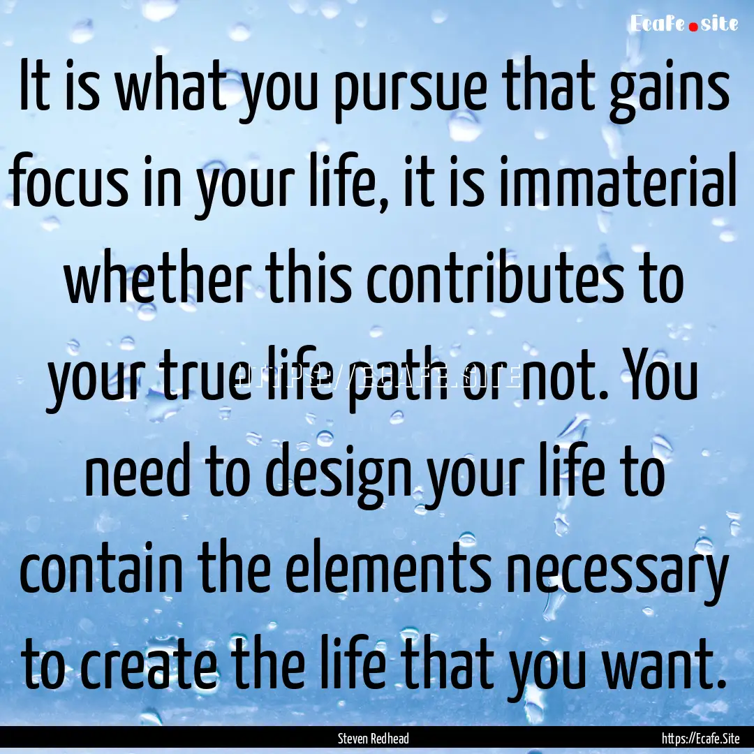 It is what you pursue that gains focus in.... : Quote by Steven Redhead