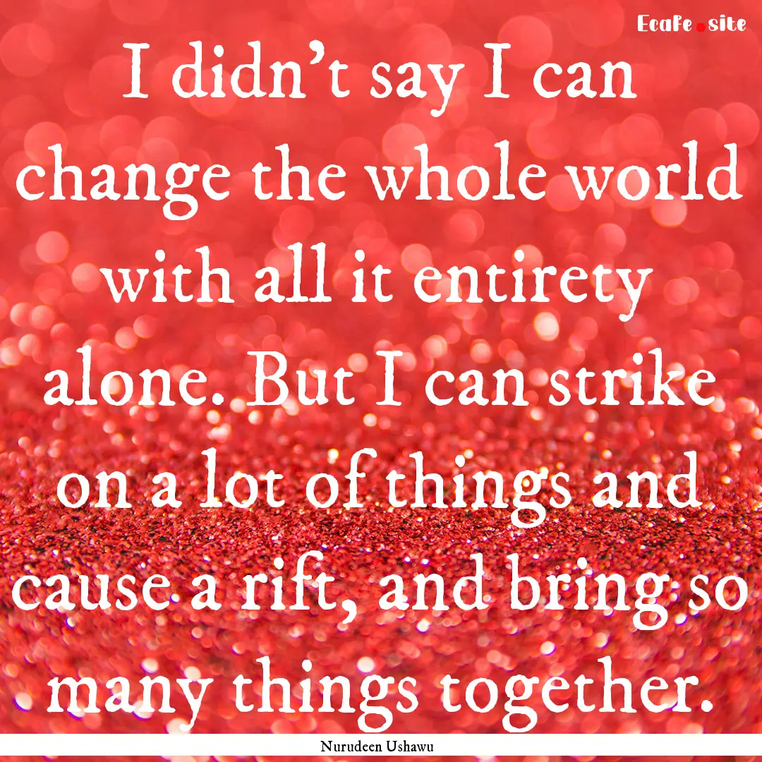 I didn't say I can change the whole world.... : Quote by Nurudeen Ushawu