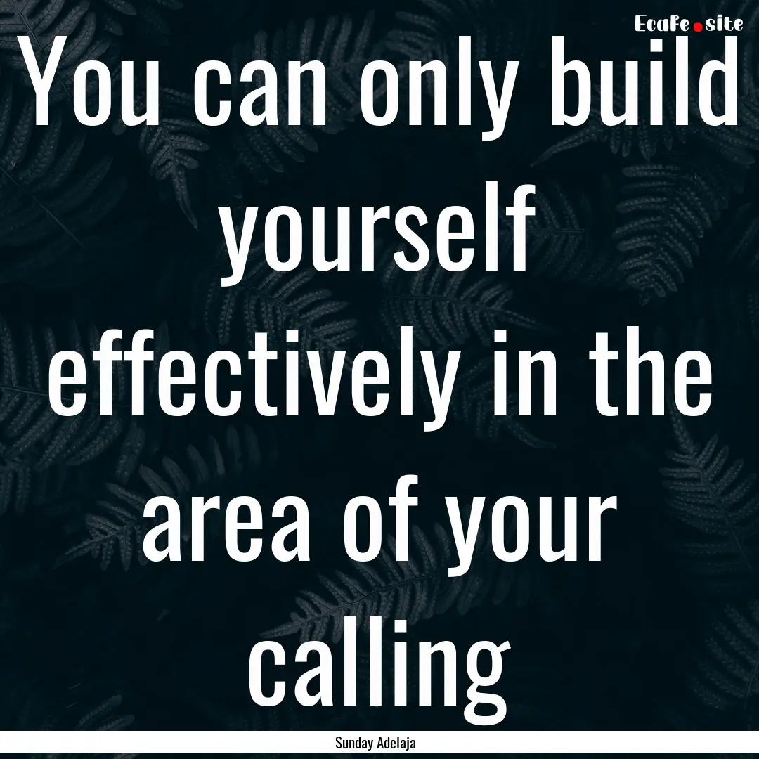 You can only build yourself effectively in.... : Quote by Sunday Adelaja