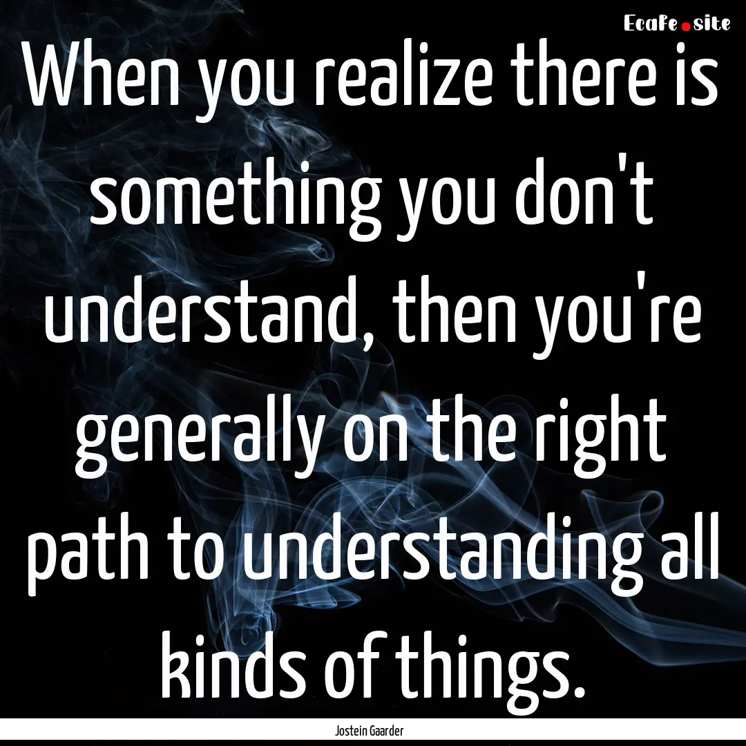 When you realize there is something you don't.... : Quote by Jostein Gaarder