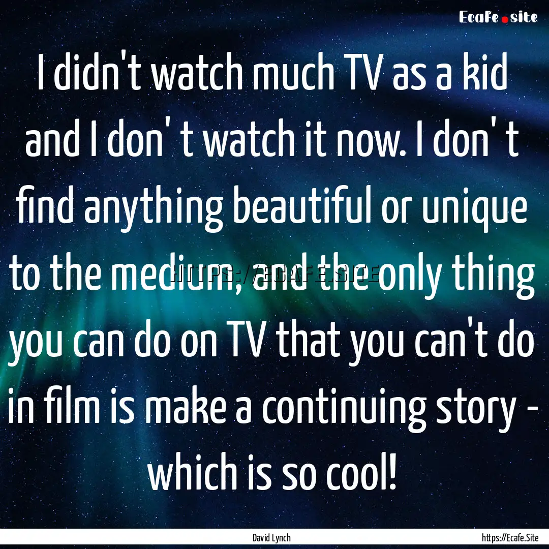 I didn't watch much TV as a kid and I don'.... : Quote by David Lynch