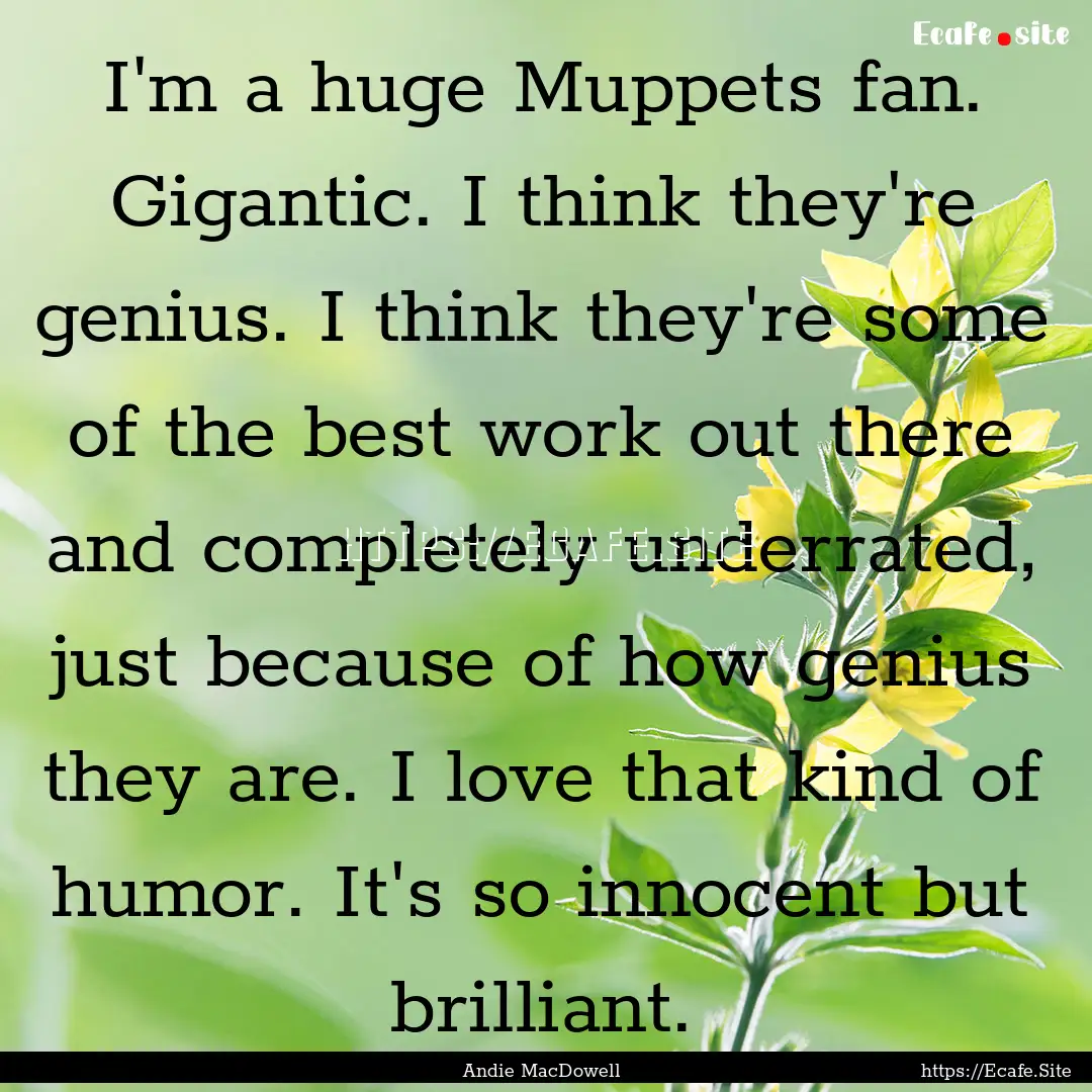 I'm a huge Muppets fan. Gigantic. I think.... : Quote by Andie MacDowell