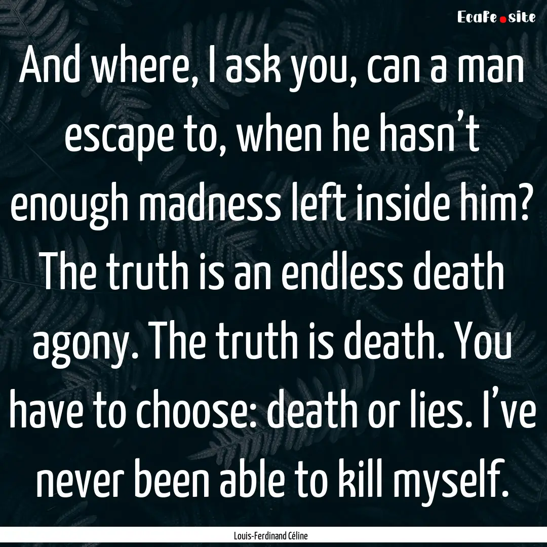 And where, I ask you, can a man escape to,.... : Quote by Louis-Ferdinand Céline