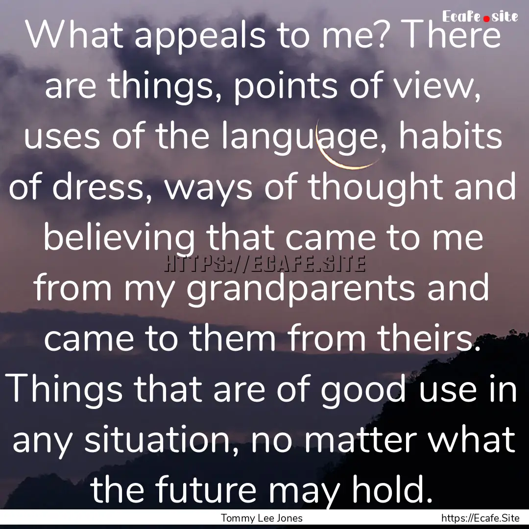 What appeals to me? There are things, points.... : Quote by Tommy Lee Jones