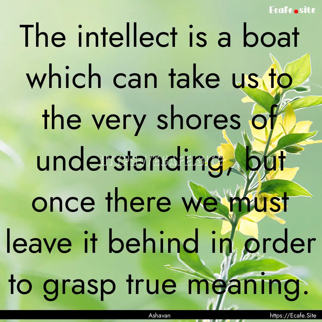 The intellect is a boat which can take us.... : Quote by Ashavan