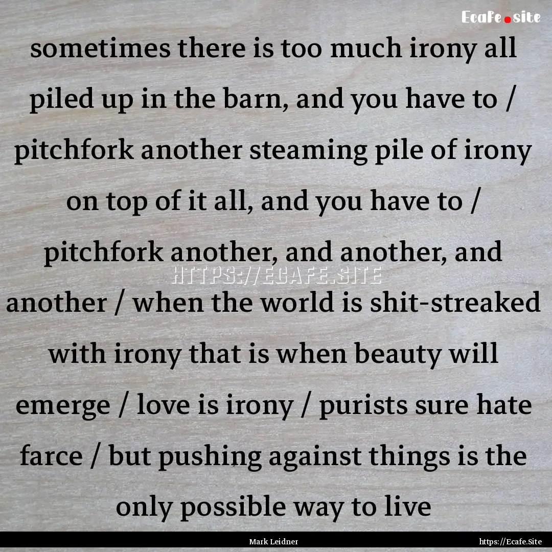 sometimes there is too much irony all piled.... : Quote by Mark Leidner