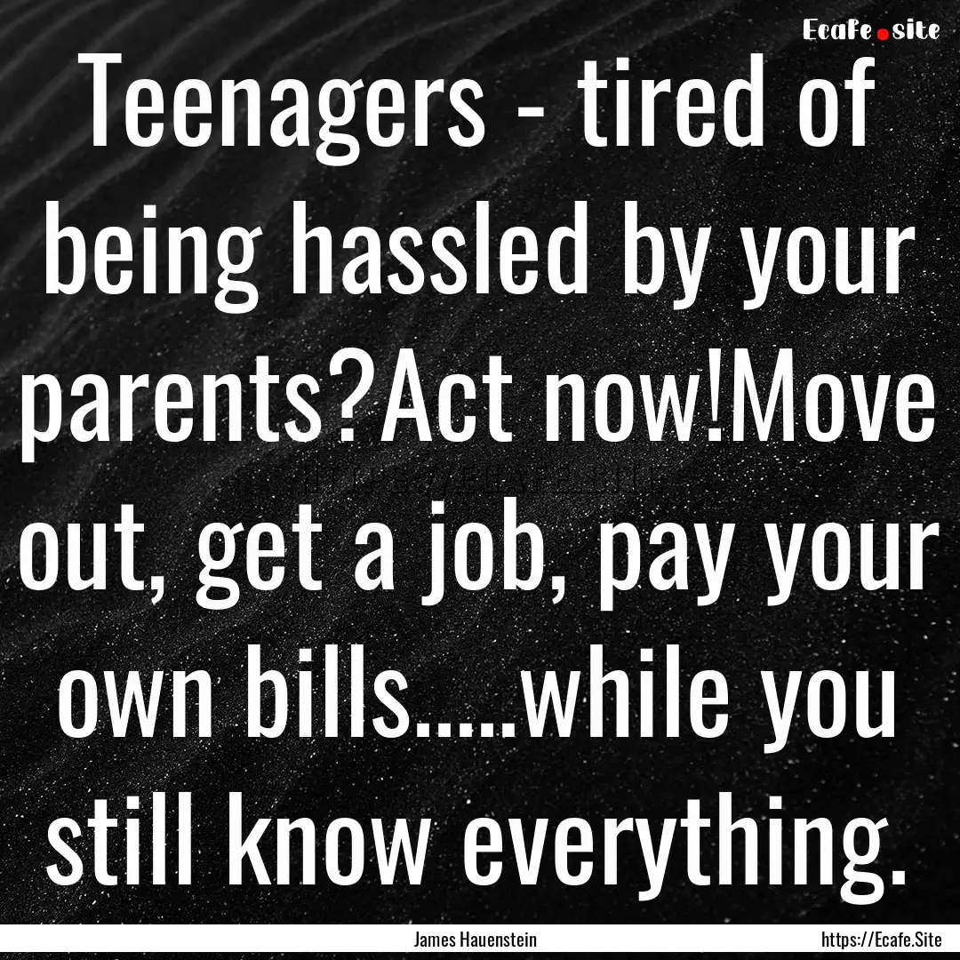 Teenagers - tired of being hassled by your.... : Quote by James Hauenstein