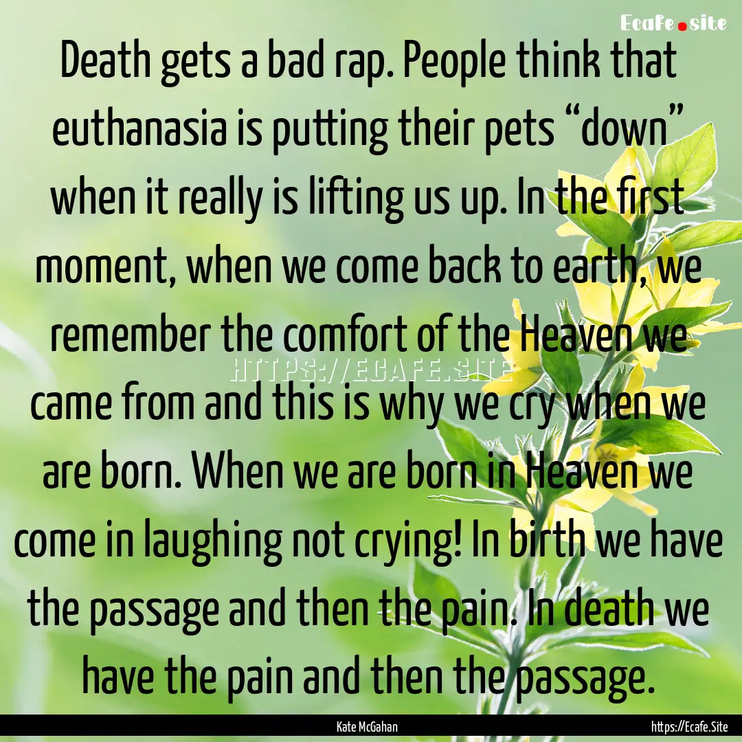 Death gets a bad rap. People think that euthanasia.... : Quote by Kate McGahan