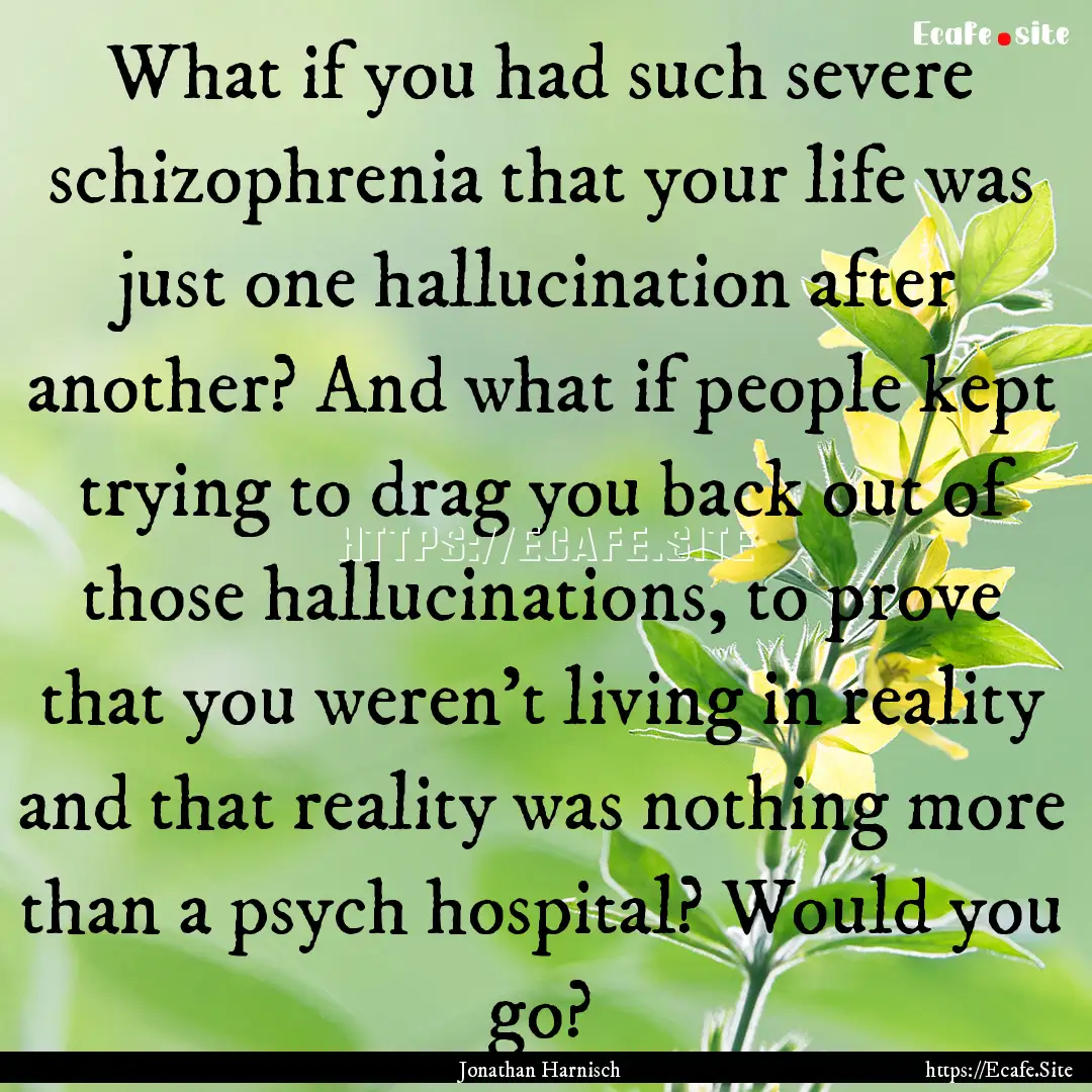 What if you had such severe schizophrenia.... : Quote by Jonathan Harnisch