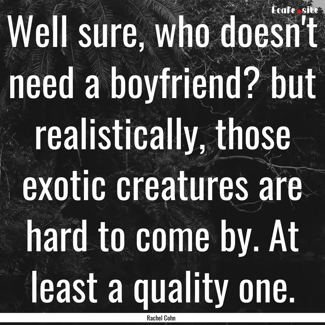 Well sure, who doesn't need a boyfriend?.... : Quote by Rachel Cohn