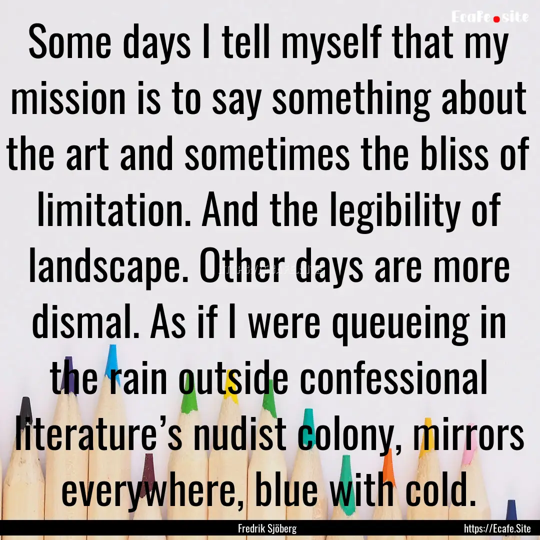 Some days I tell myself that my mission is.... : Quote by Fredrik Sjöberg