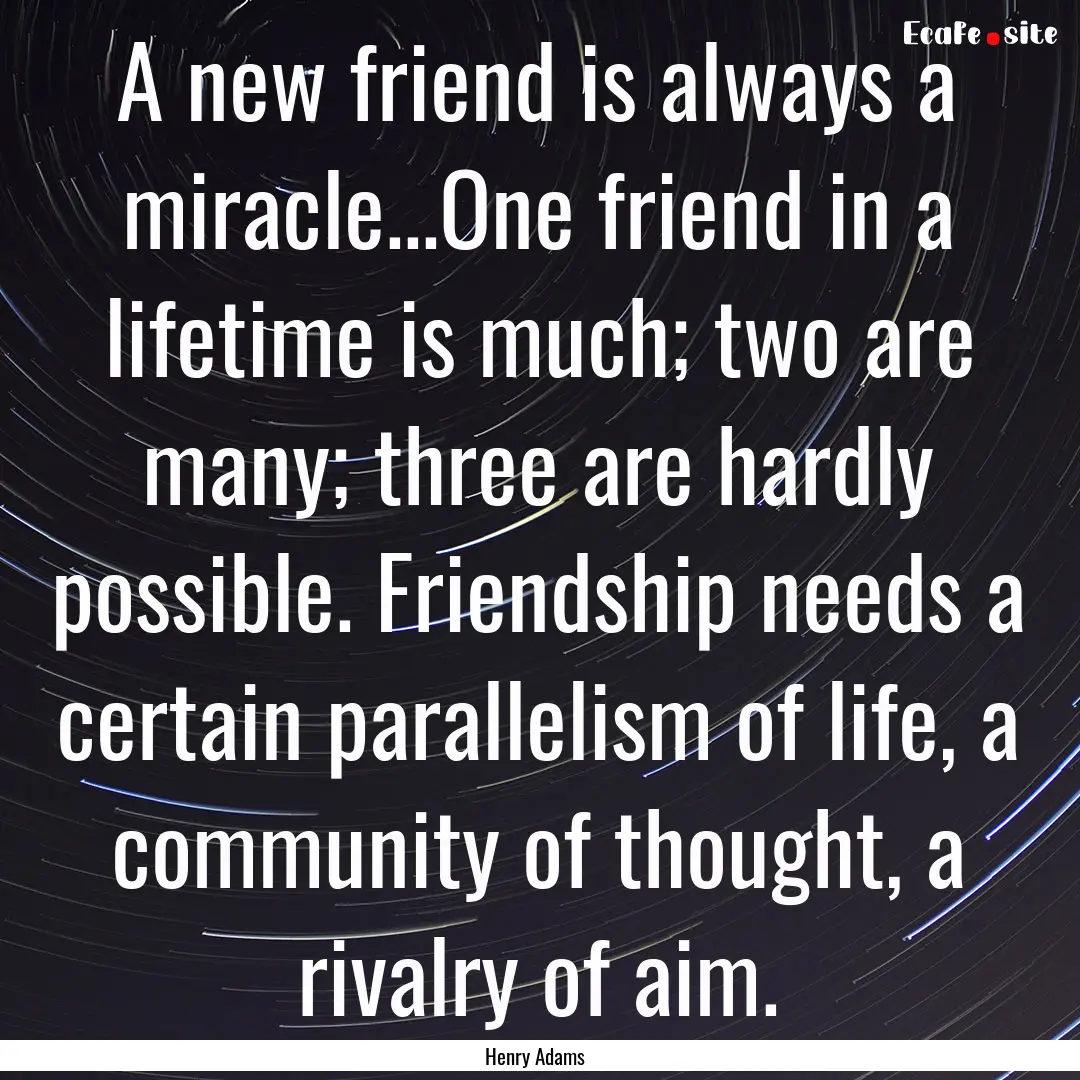 A new friend is always a miracle...One friend.... : Quote by Henry Adams