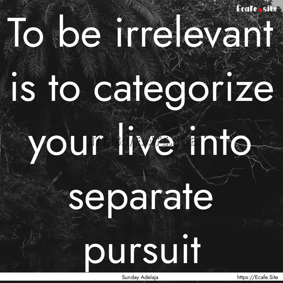 To be irrelevant is to categorize your live.... : Quote by Sunday Adelaja