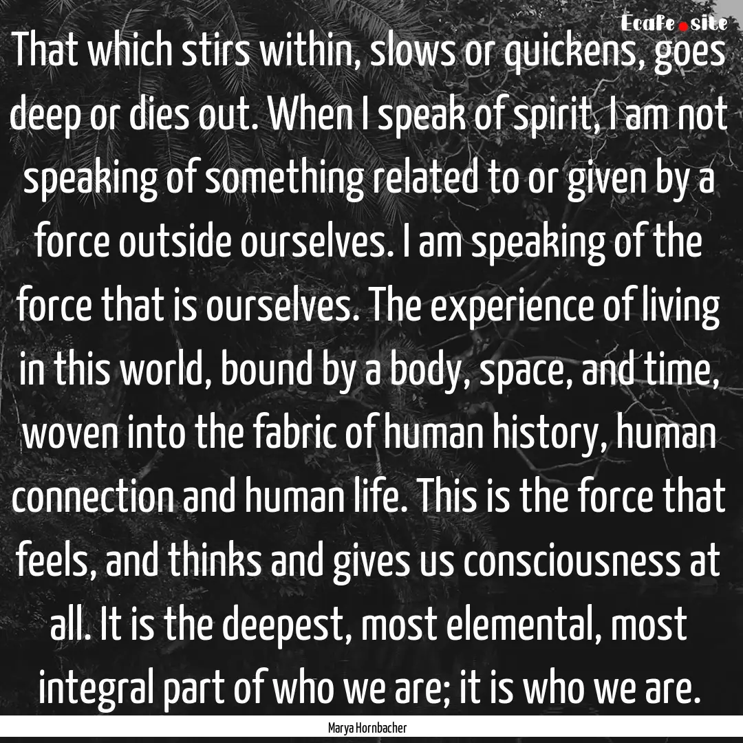 That which stirs within, slows or quickens,.... : Quote by Marya Hornbacher