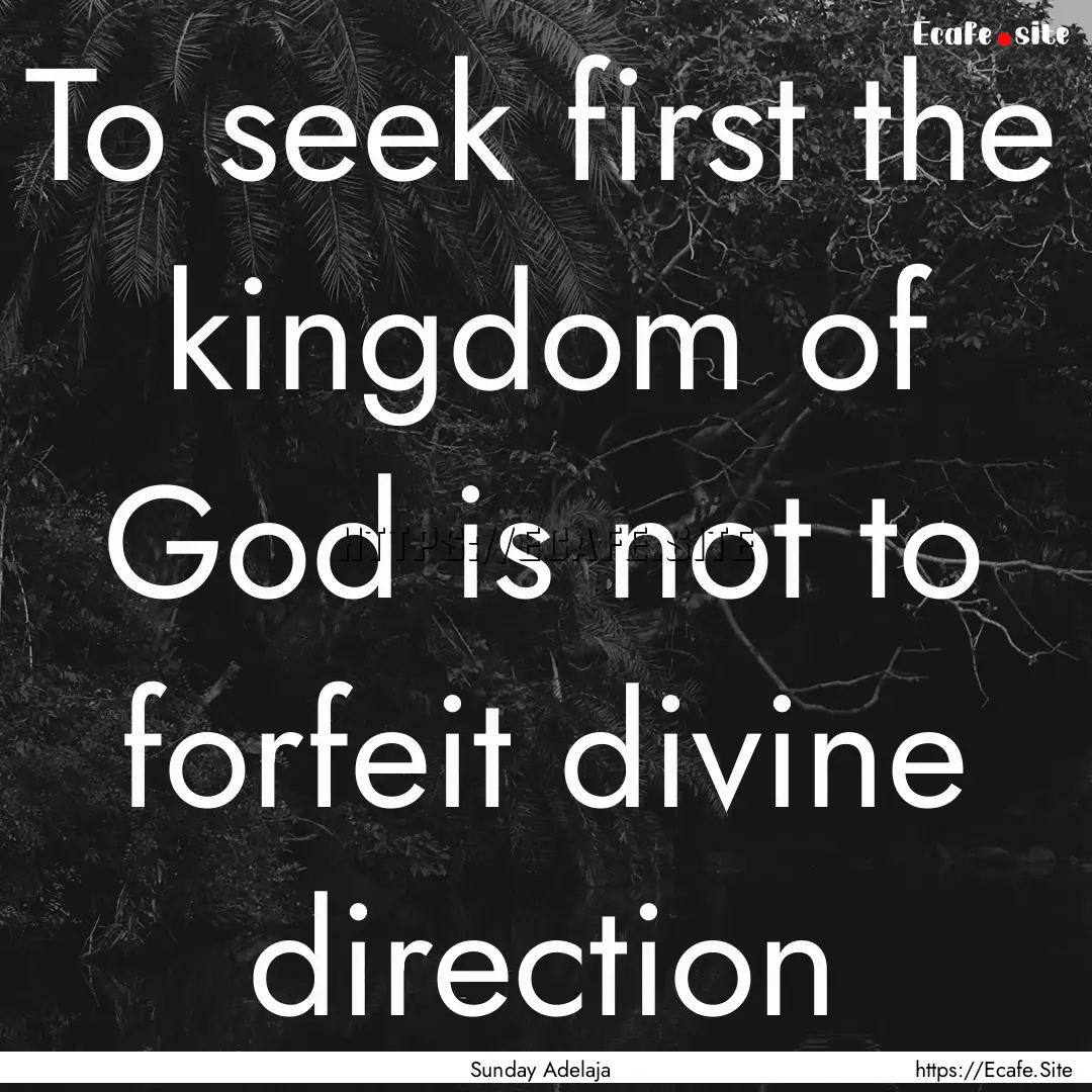 To seek first the kingdom of God is not to.... : Quote by Sunday Adelaja