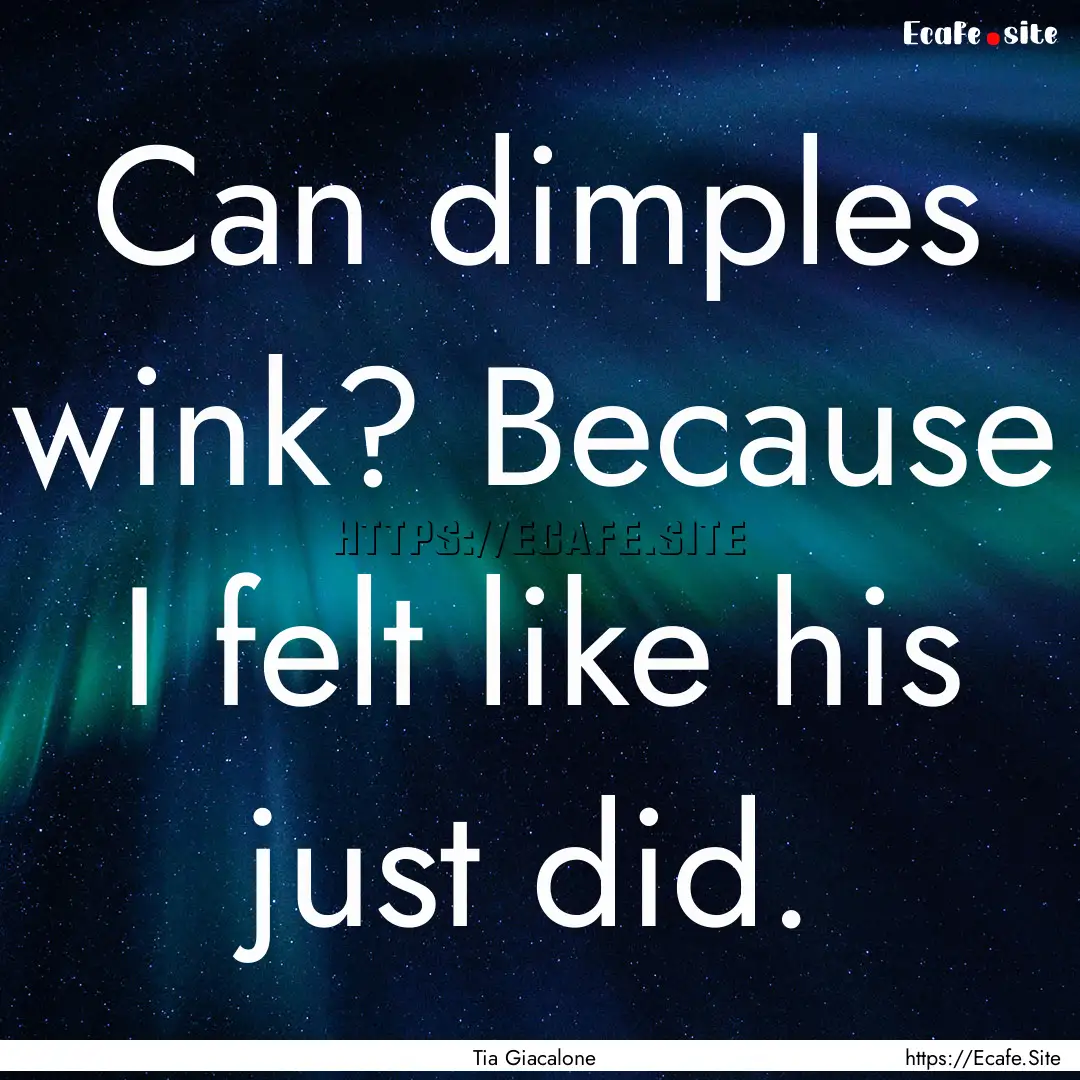 Can dimples wink? Because I felt like his.... : Quote by Tia Giacalone