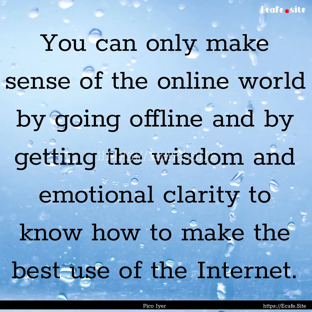 You can only make sense of the online world.... : Quote by Pico Iyer