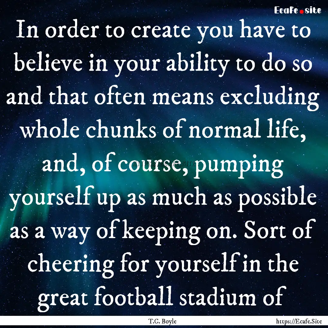 In order to create you have to believe in.... : Quote by T.C. Boyle