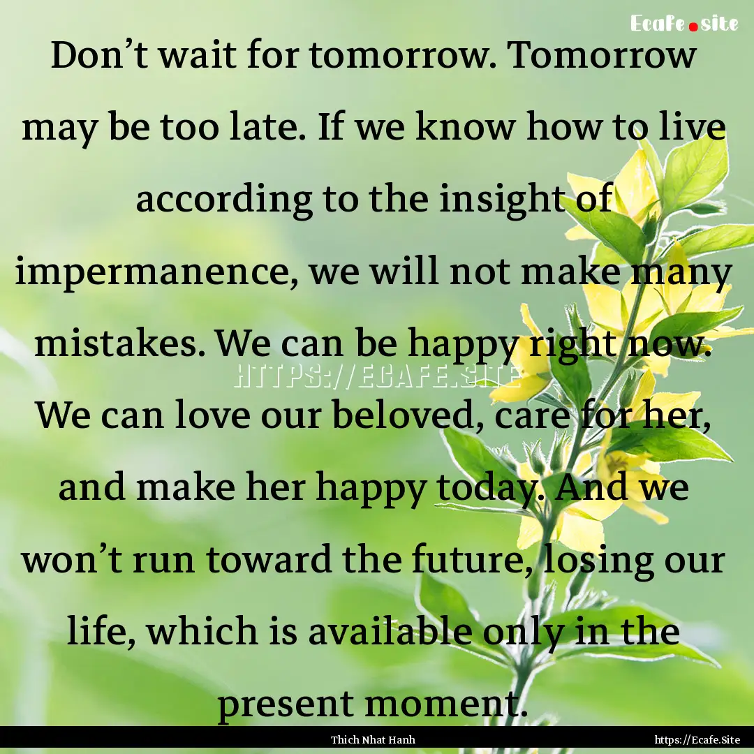 Don’t wait for tomorrow. Tomorrow may be.... : Quote by Thich Nhat Hanh